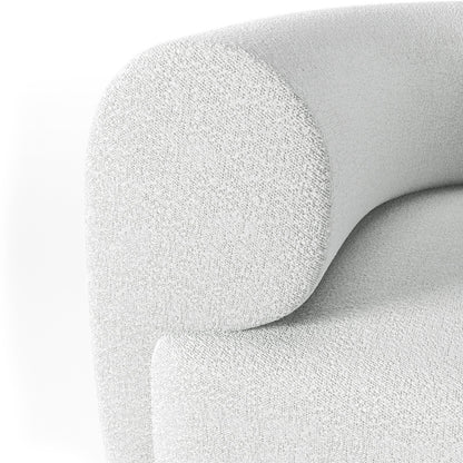 Organic Modern White Bouclé Armchair with Sculptural Wood Base