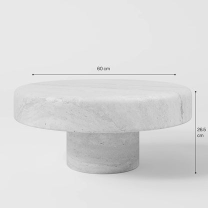 Contemporary Round Travertine Coffee Table with Solid Cylindrical Pedestal