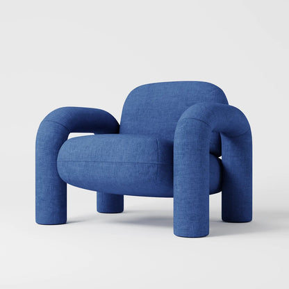 Modern Royal Blue Lounge Chair with Oversized Cylindrical Legs
