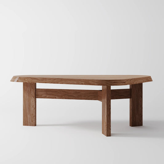 Artisanal Brutalist Trestle Table with Faceted Edge Geometry