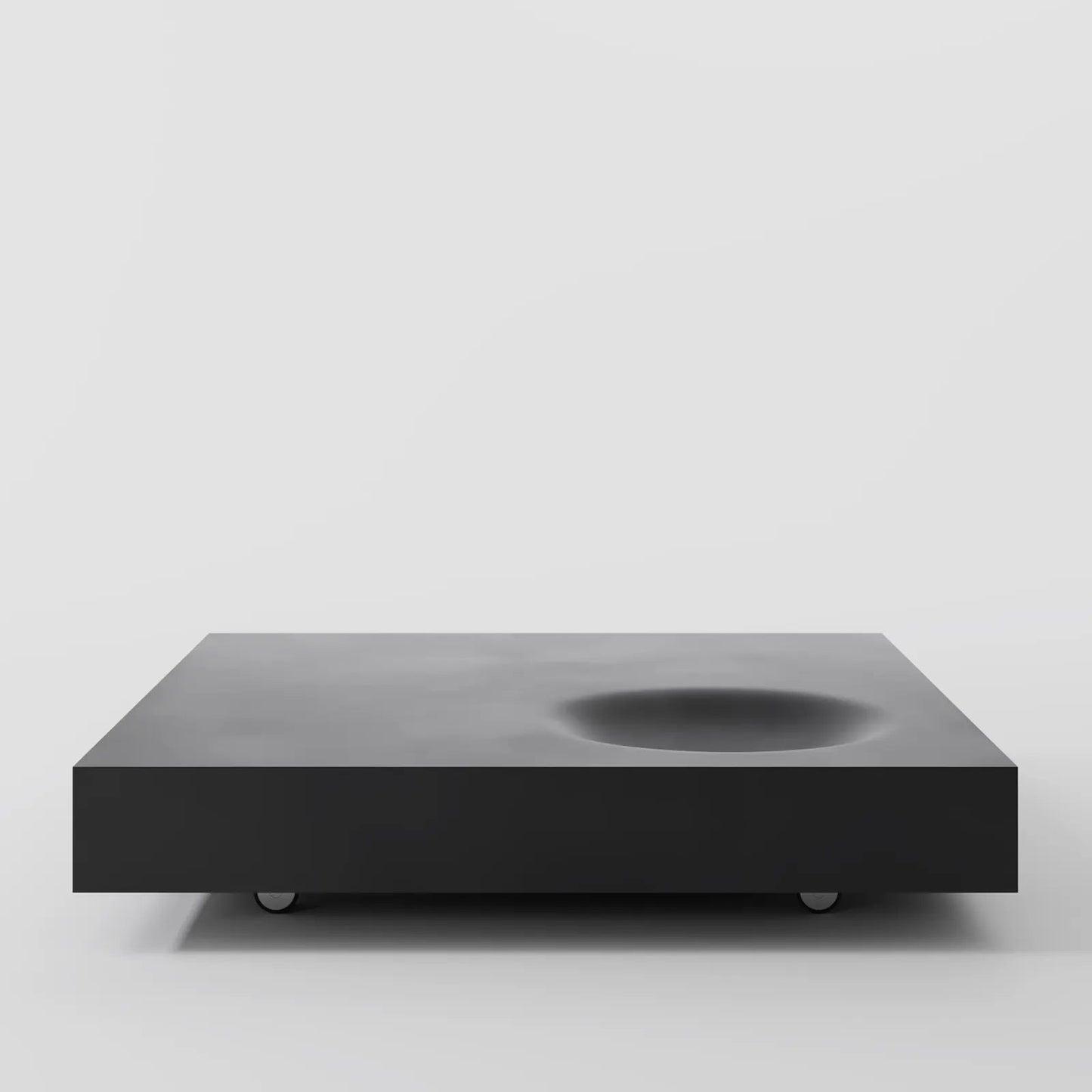 Contemporary Square Matte Black Coffee Table with Integrated Concave Basin