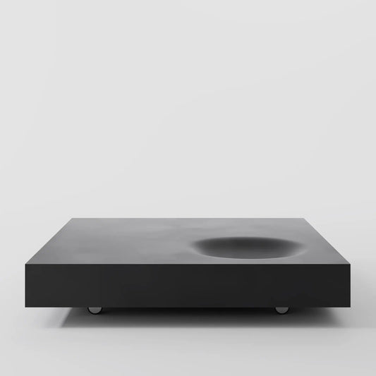 Contemporary Square Matte Black Coffee Table with Integrated Concave Basin
