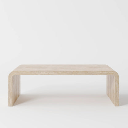 The Erosion Waterfall: Modern Travertine Centerpiece with Seamless Curved Stone Support