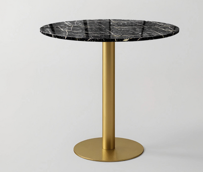 Minimalist Circular White Marble Top Table featuring a Black Column Support
