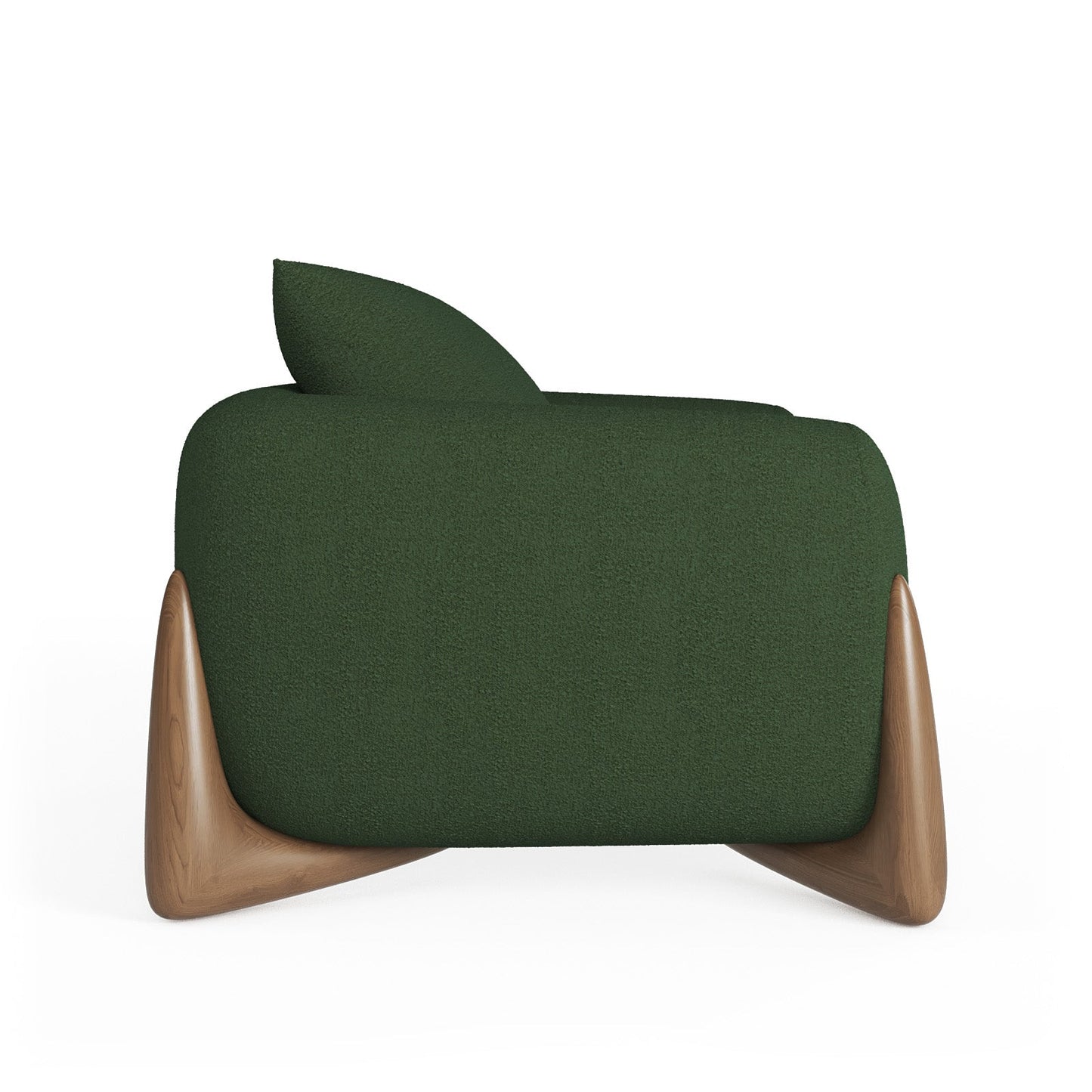 Architectural White Bouclé Accent Chair with Solid Wood Sled Frame