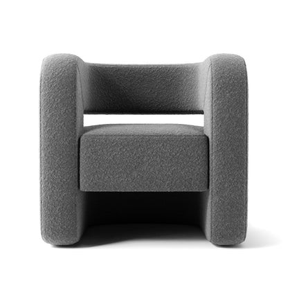 Contemporary Charcoal Bouclé Armchair with Monolithic C-Frame