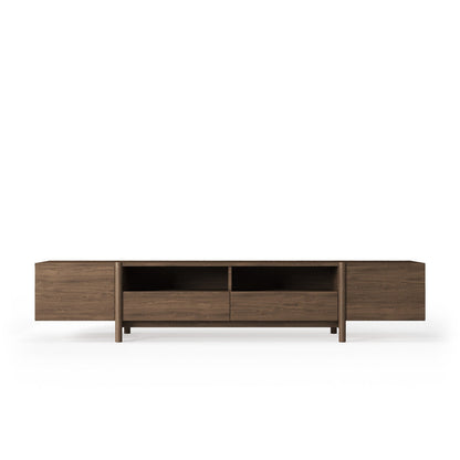 Mid-Century Modern Dark Wood Media Console with Open Shelves