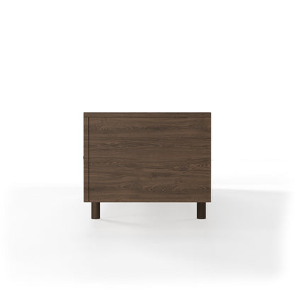 Mid-Century Modern Dark Wood Media Console with Open Shelves