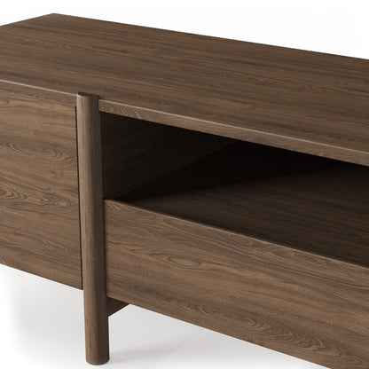 Mid-Century Modern Dark Wood Media Console with Open Shelves