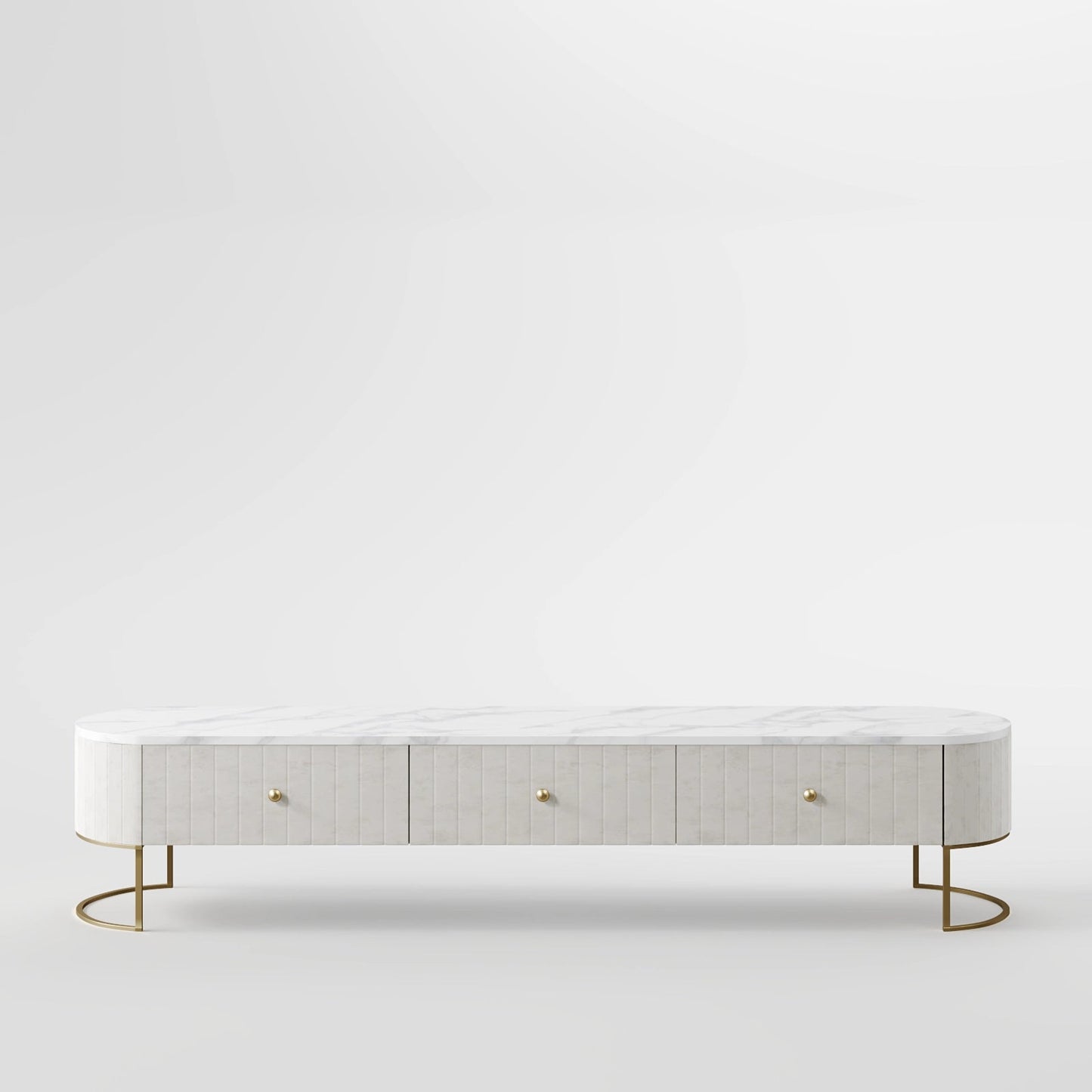 The Aura Console: White Marble and Gold Textured Credenza