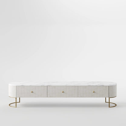 The Aura Console: White Marble and Gold Textured Credenza