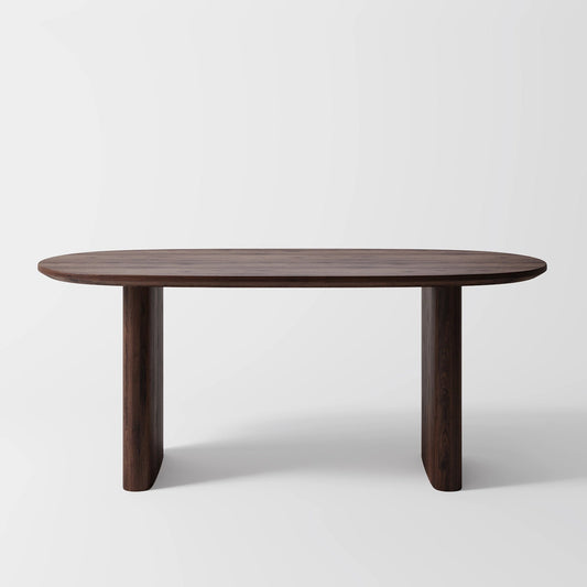 Architectural Elliptical Dining Table with Bold Monolithic Supports
