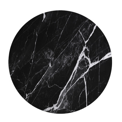 Contemporary Round Dark Grey Concrete Dining Table with Interlocking Arch Base