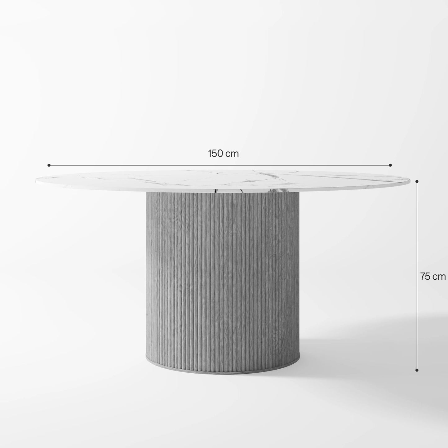 Contemporary Marble Dining Table with Natural Fluted Pedestal Base