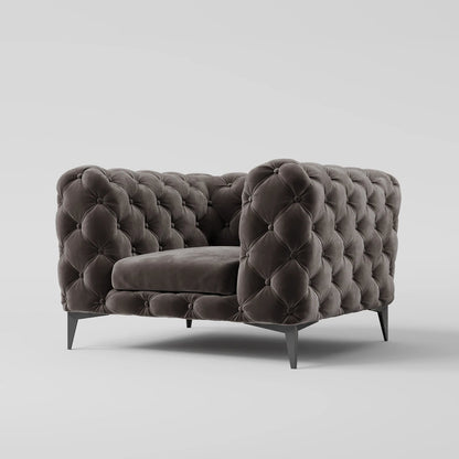 Luxury Black Velvet Chesterfield Armchair with Button-Tufting