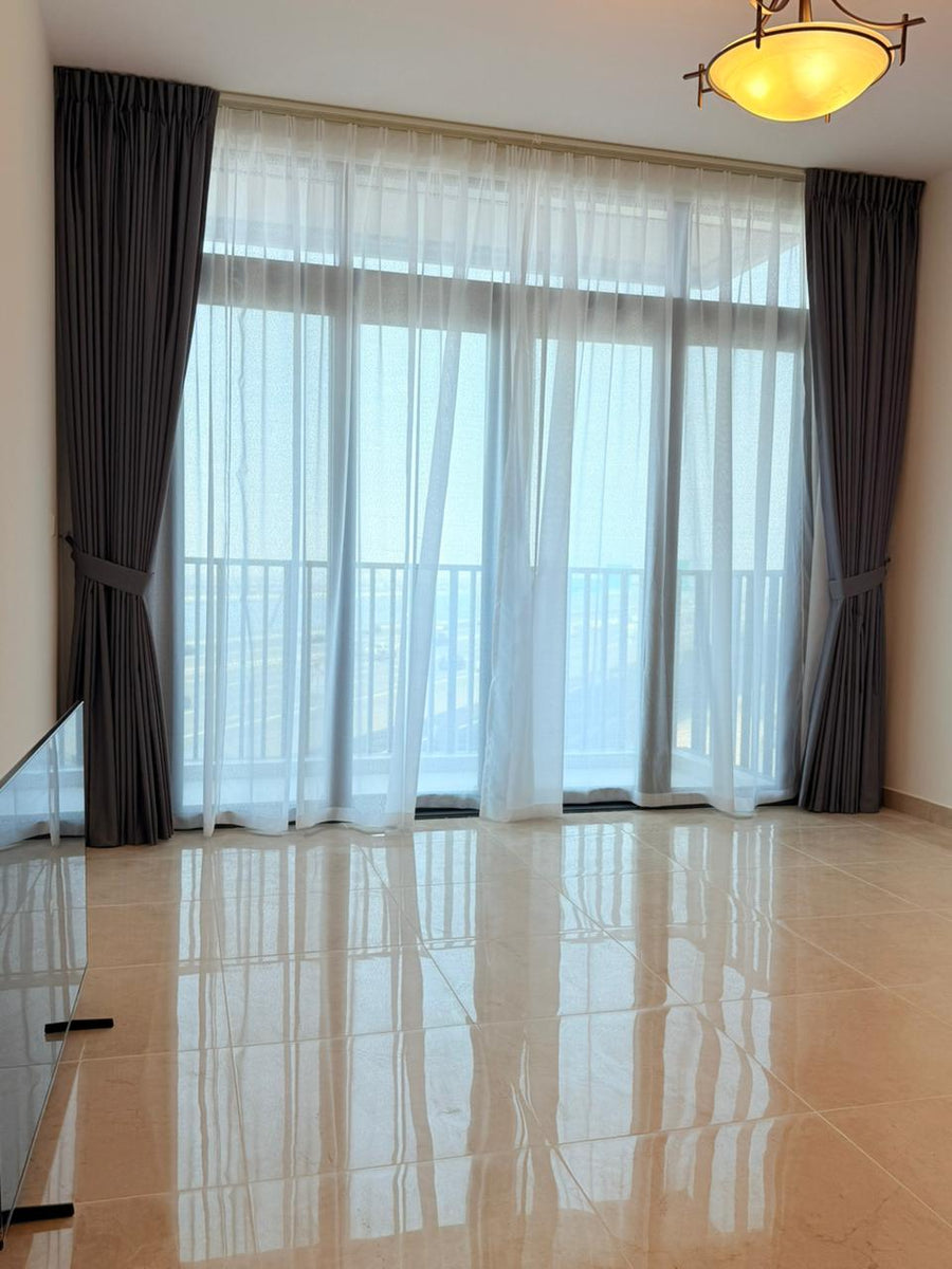Blackout curtains in grey and white stripe, 3 x 2m — RoomVibe Dubai