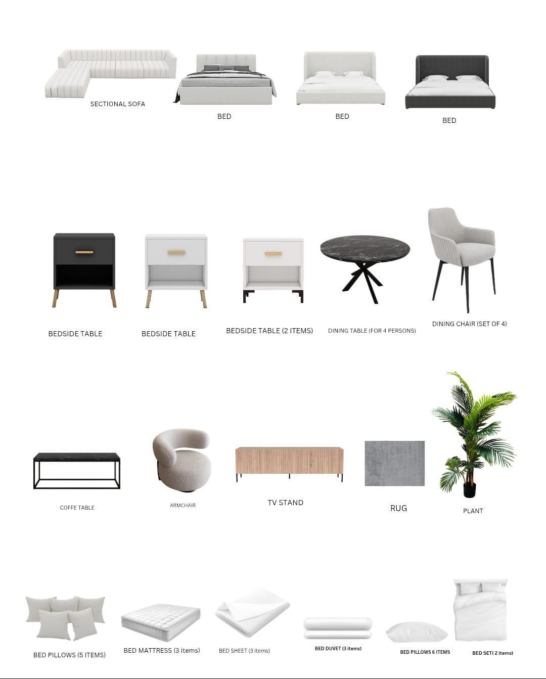 White/3-Bedroom/36Items