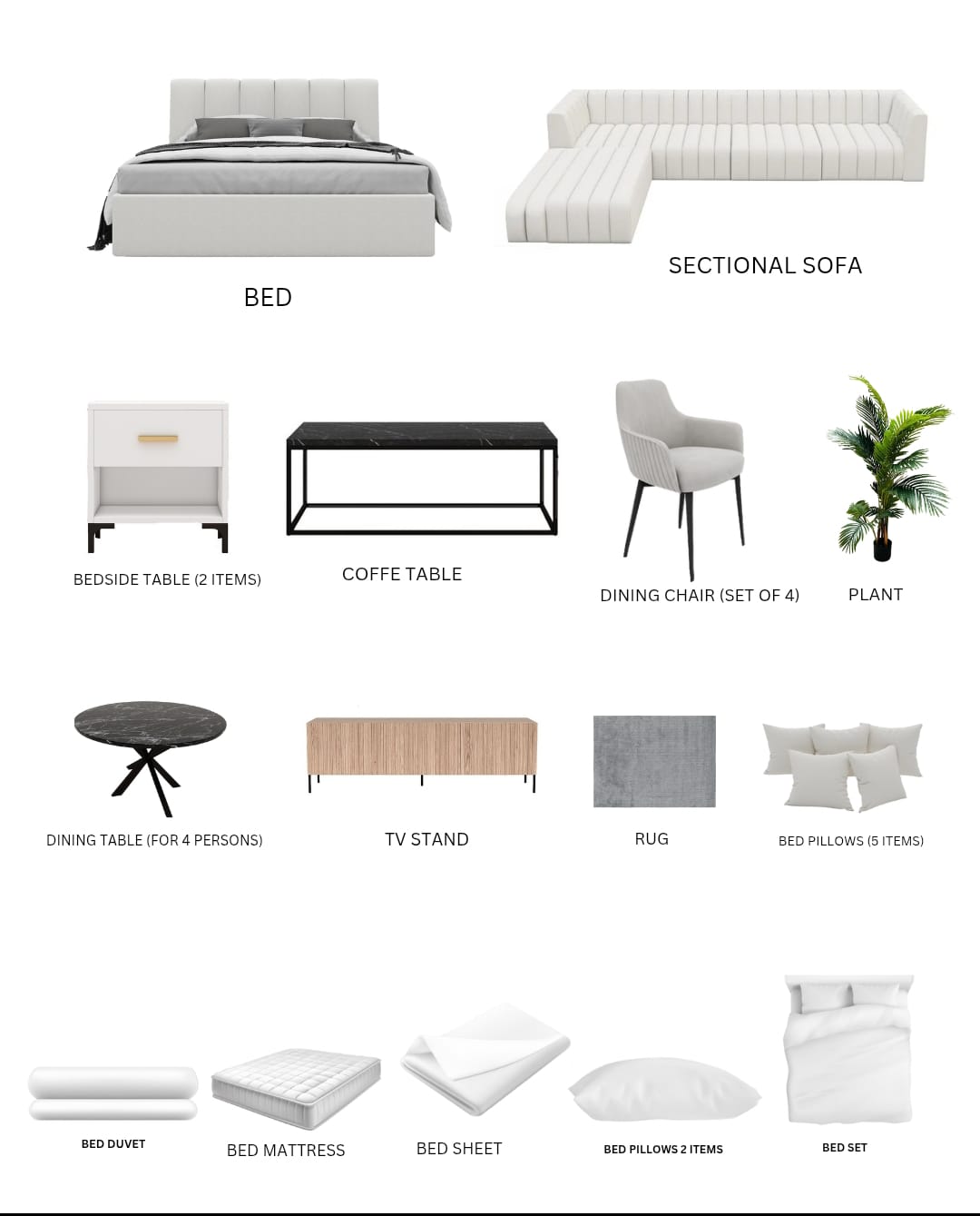 White/1-Bedroom/20Items