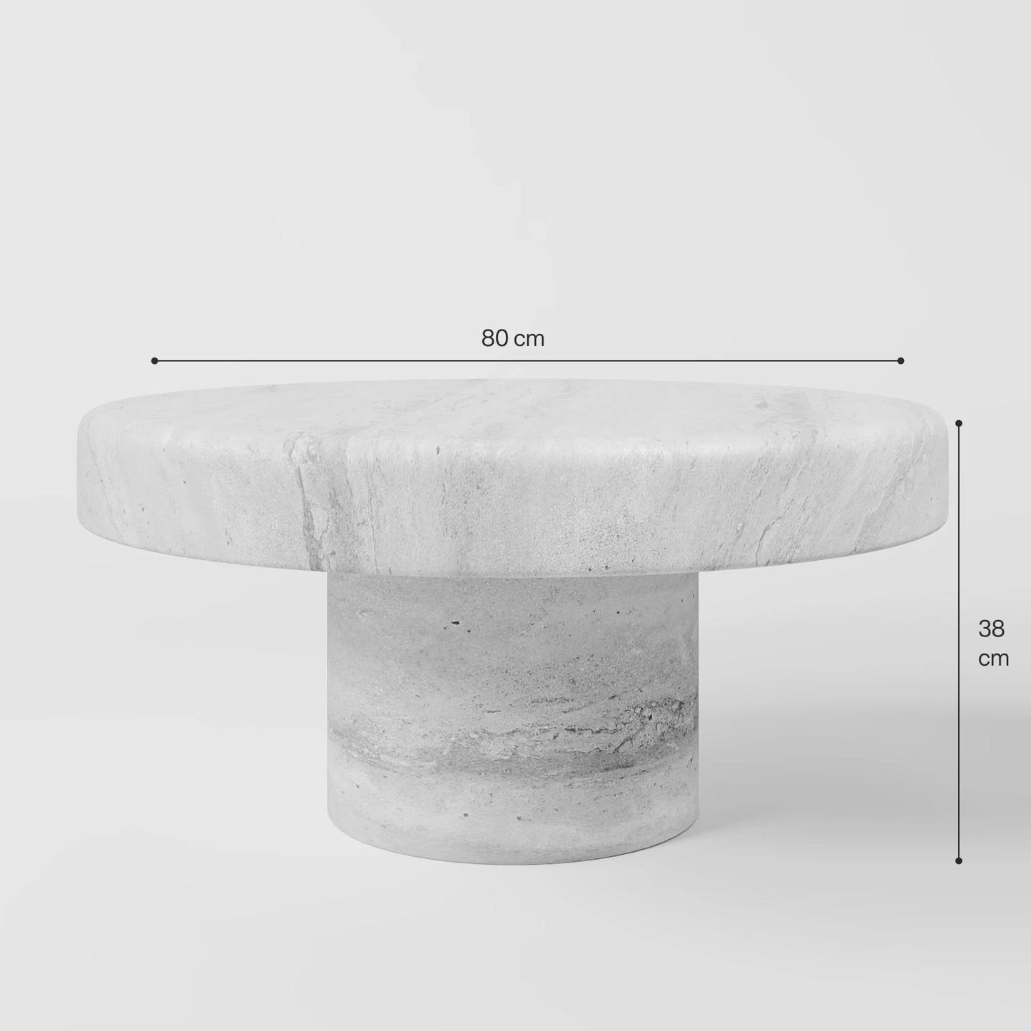 Contemporary Round Travertine Coffee Table with Solid Cylindrical Pedestal