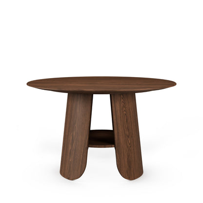 Contemporary Round Natural Oak Dining Table with Fluted Pedestal Base