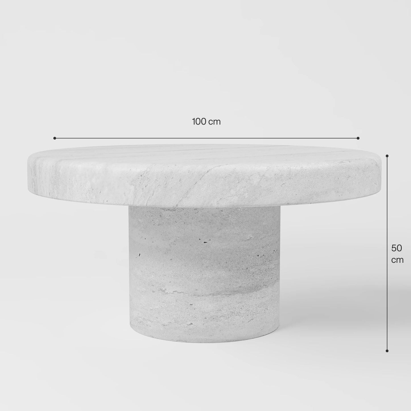 Contemporary Round Travertine Coffee Table with Solid Cylindrical Pedestal