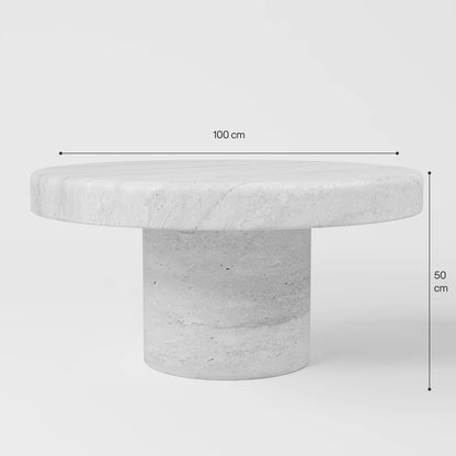 Contemporary Round Travertine Coffee Table with Solid Cylindrical Pedestal