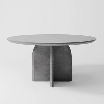 The Monolith Round Table: Modern Brutalist Centerpiece in Textured Grey Stone