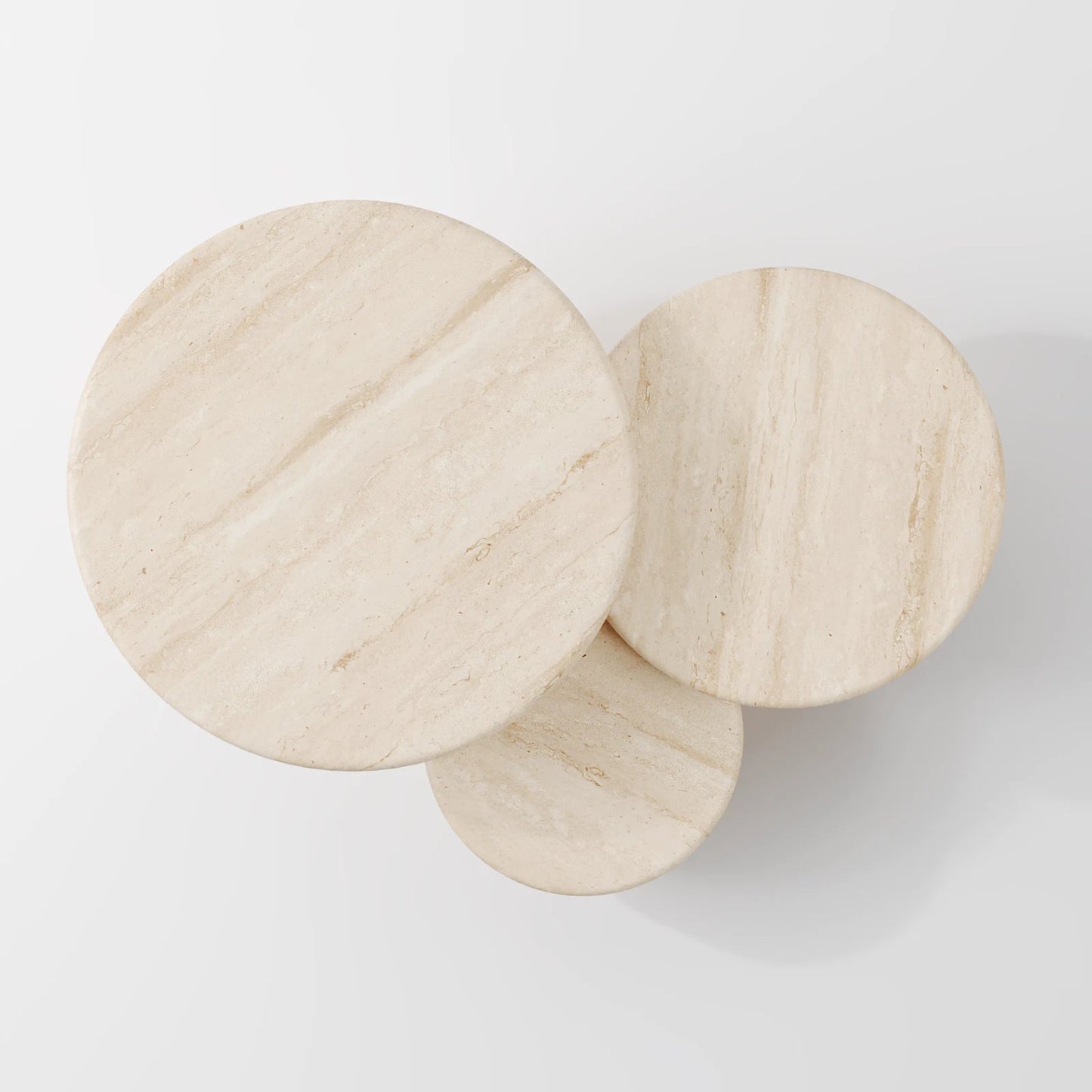 Contemporary Round Travertine Coffee Table with Solid Cylindrical Pedestal