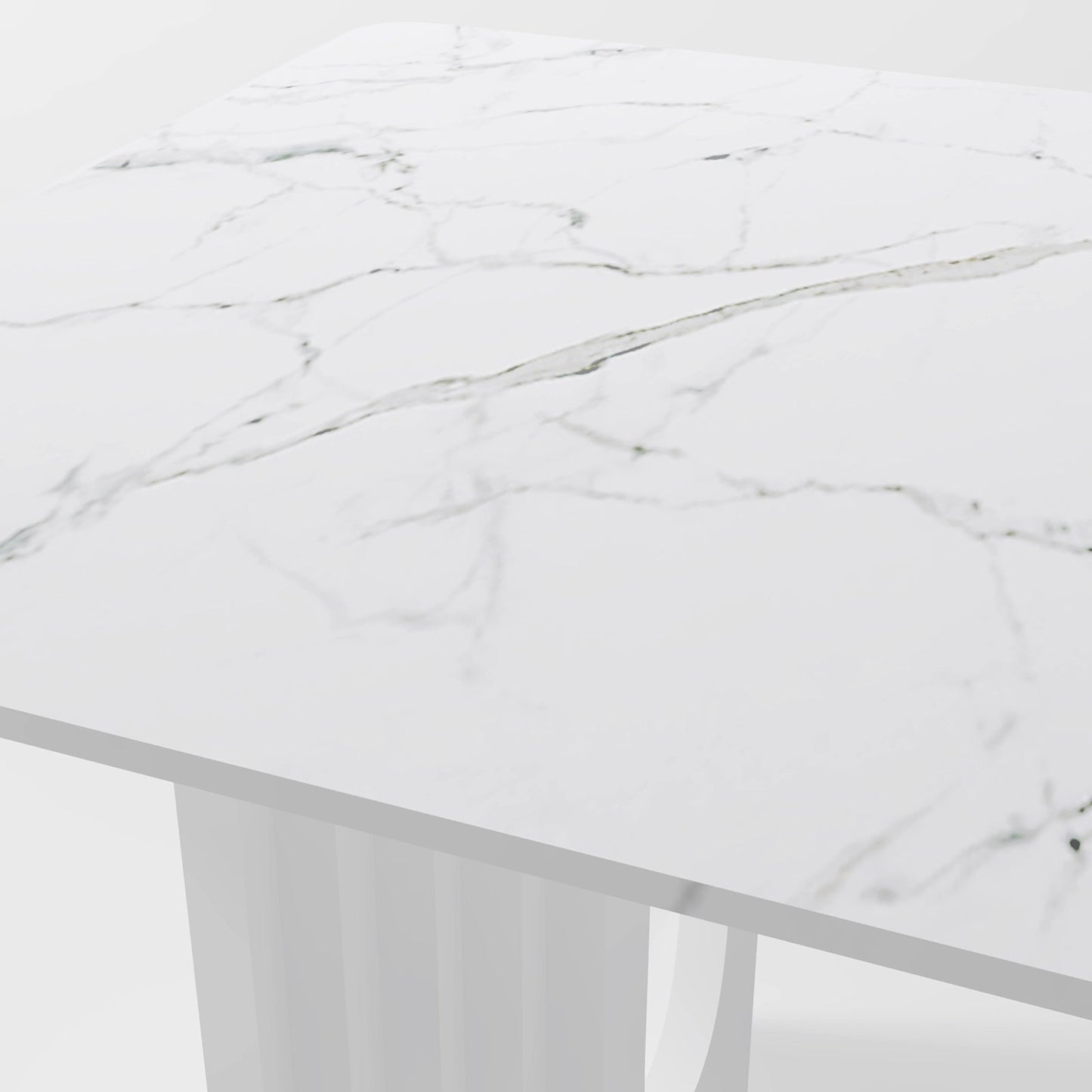 The Columnar Dining Table: Minimalist All-White Monolithic Piece in Marble