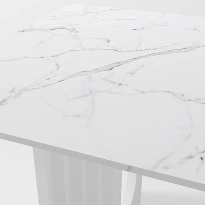 The Columnar Dining Table: Minimalist All-White Monolithic Piece in Marble