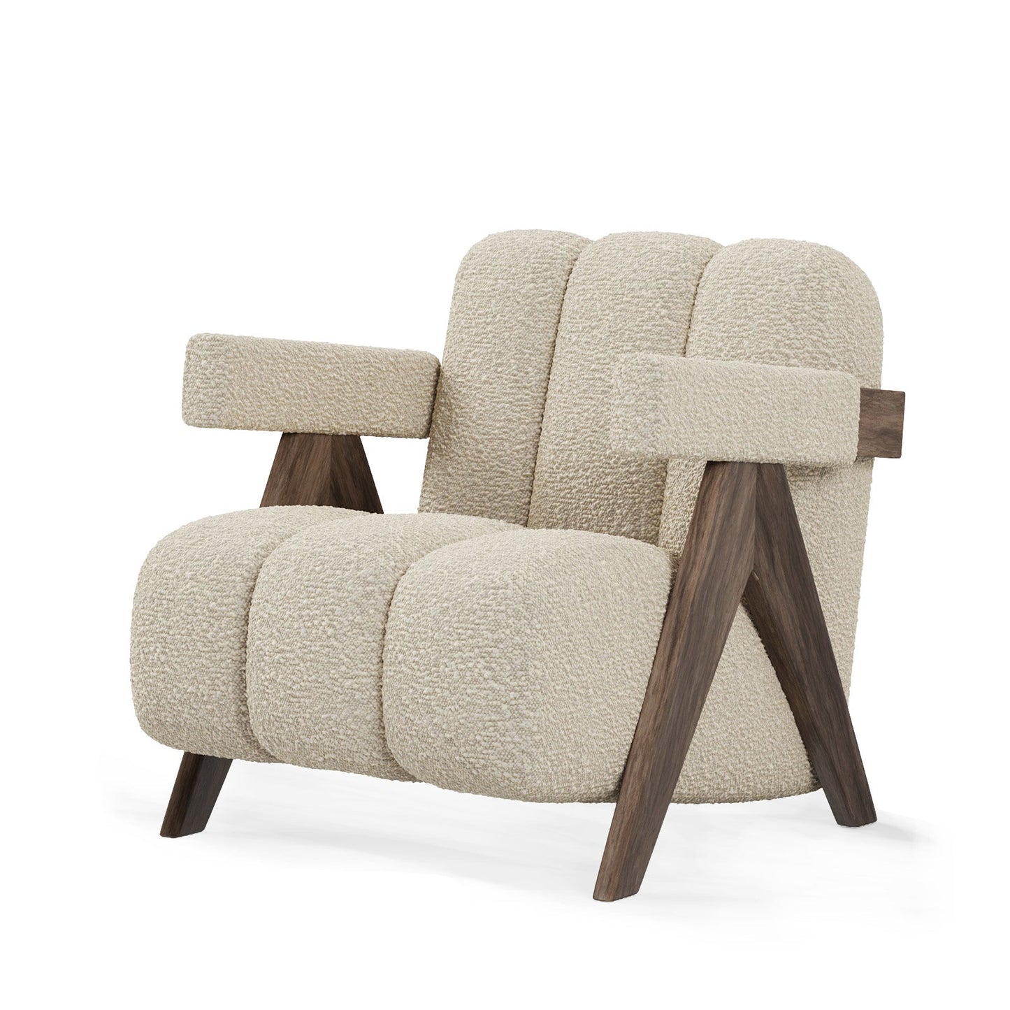 Sculptural Three-Panel Accent Chair with Tapered Walnut Legs