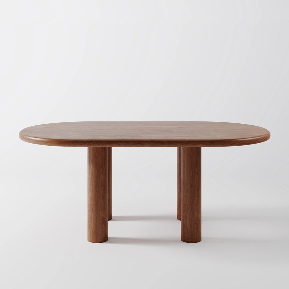 Contemporary Walnut Dining Table with Oversized Pillar Legs