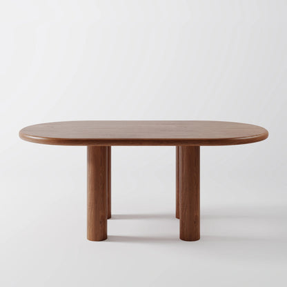 Contemporary Walnut Dining Table with Oversized Pillar Legs