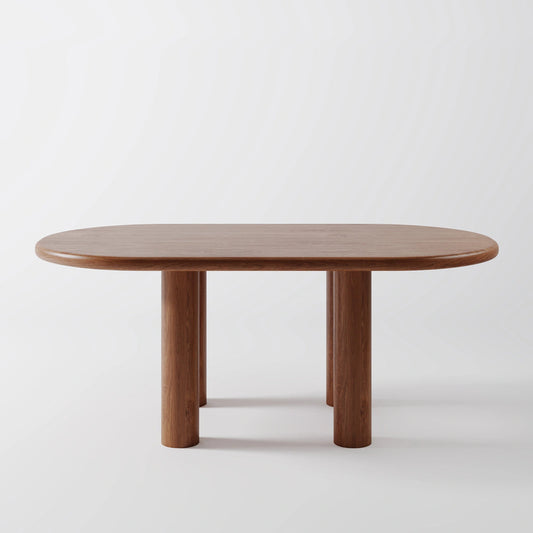 Contemporary Walnut Dining Table with Oversized Pillar Legs
