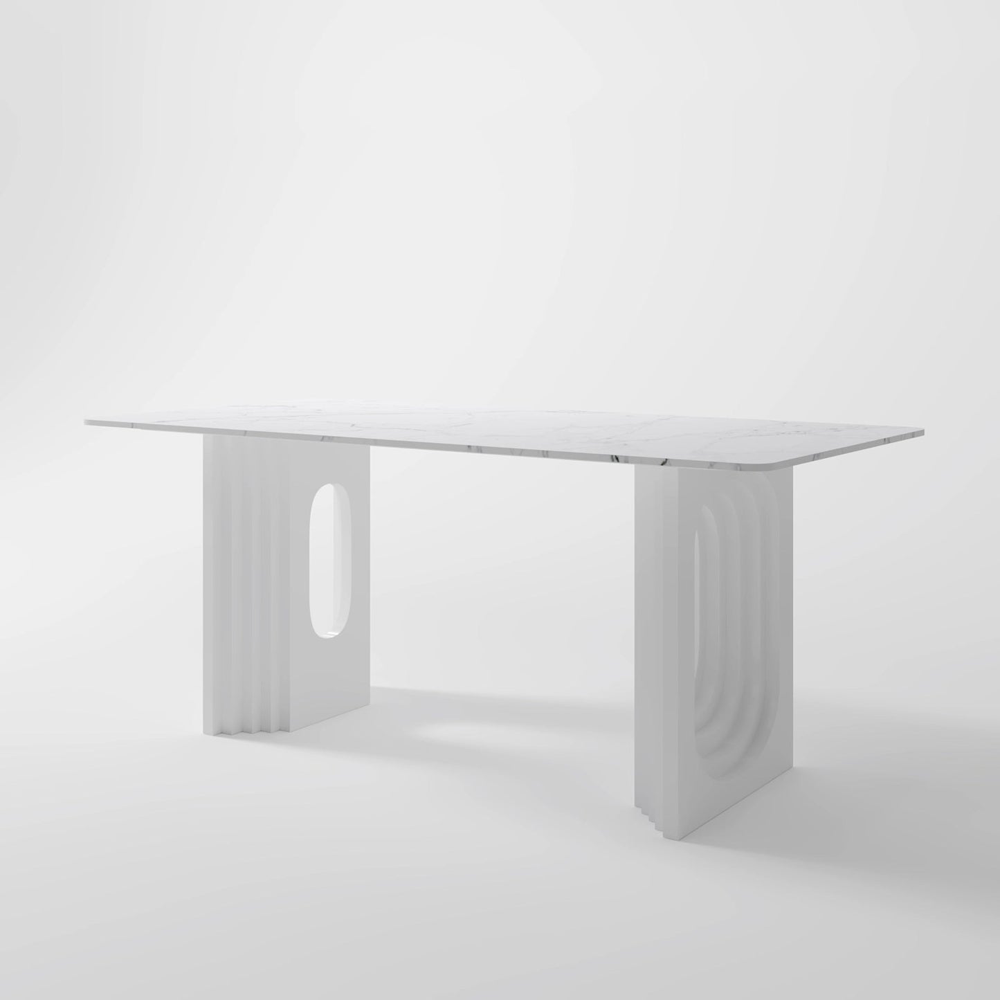 The Columnar Dining Table: Minimalist All-White Monolithic Piece in Marble
