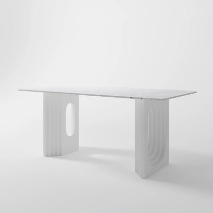 The Columnar Dining Table: Minimalist All-White Monolithic Piece in Marble