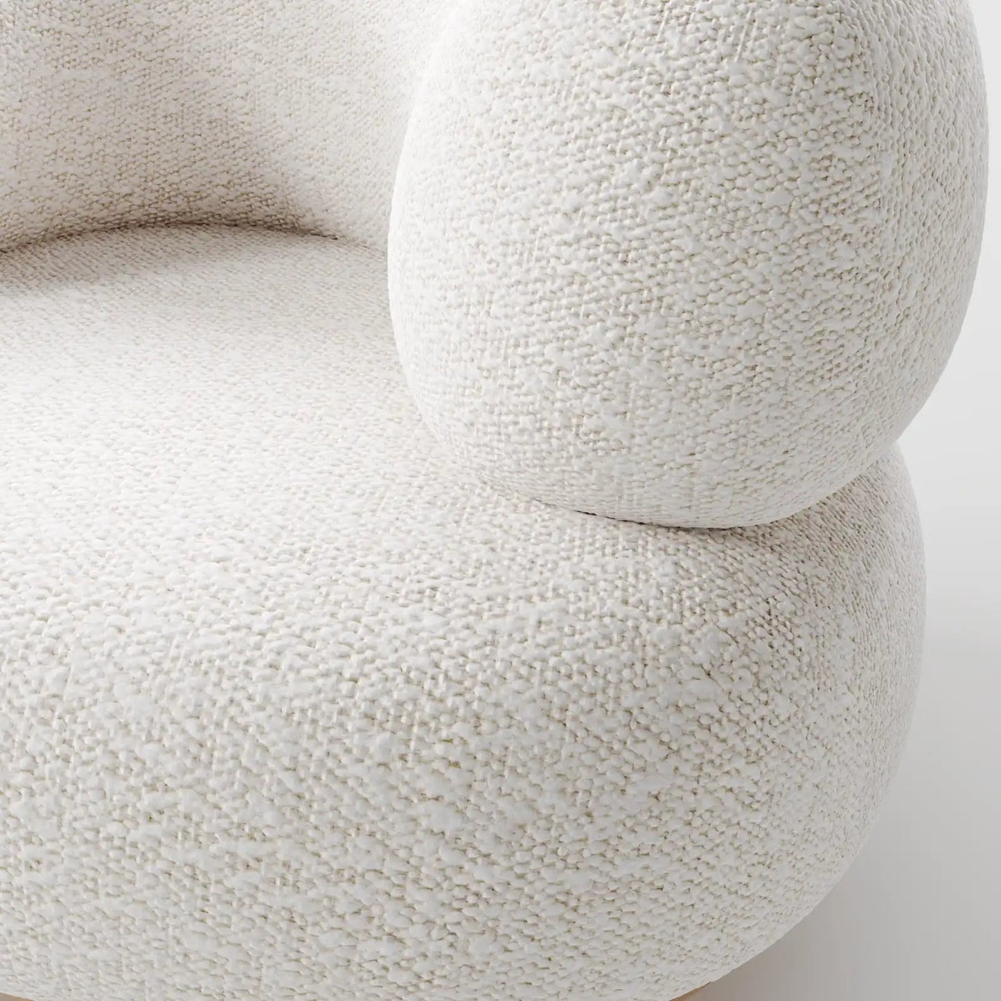 Contemporary Oversized White Bouclé Lounge Chair with Wood Plinth Base