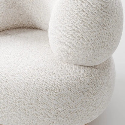 Contemporary Oversized White Bouclé Lounge Chair with Wood Plinth Base