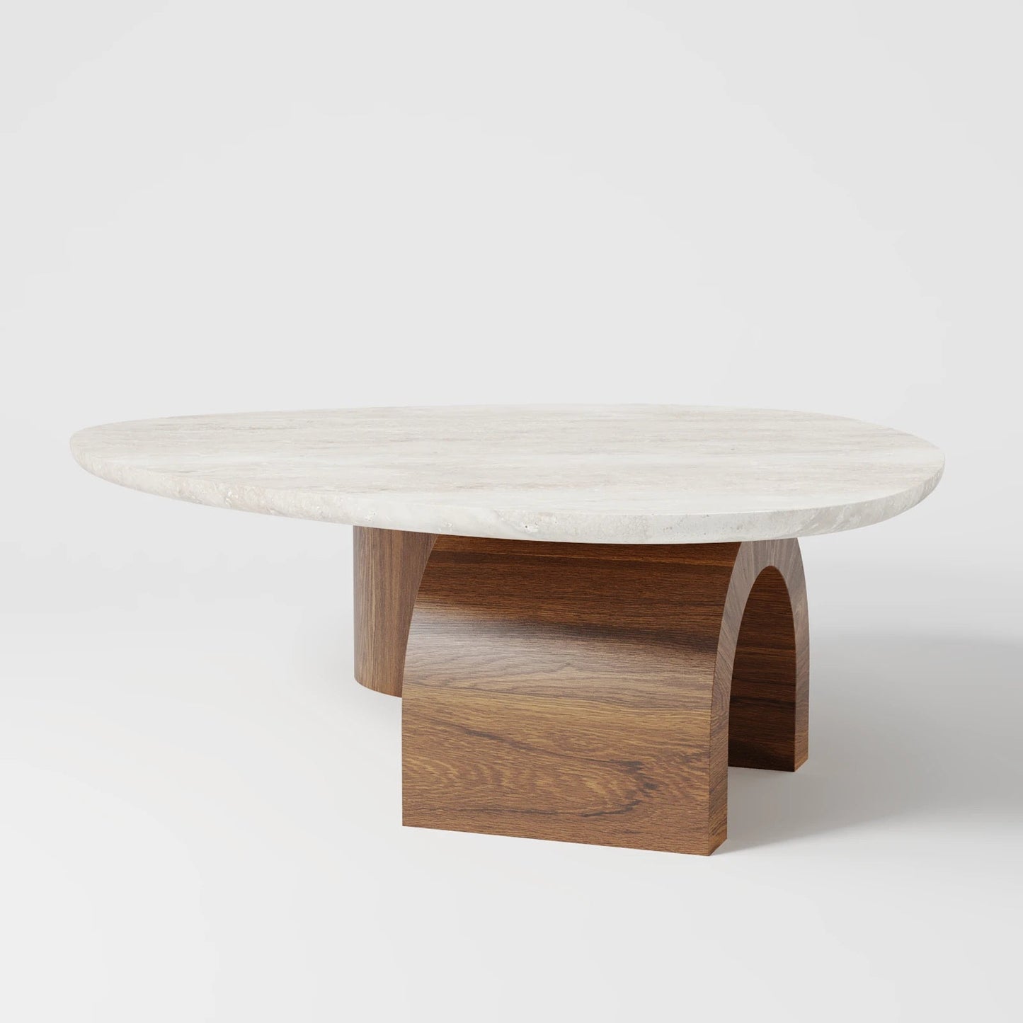 Contemporary Oval Marble Coffee Table with Asymmetrical Wood