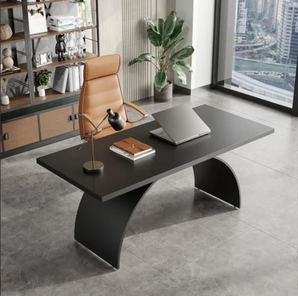 Executive office set: Vault black arch desk with executive chair — RoomVibe