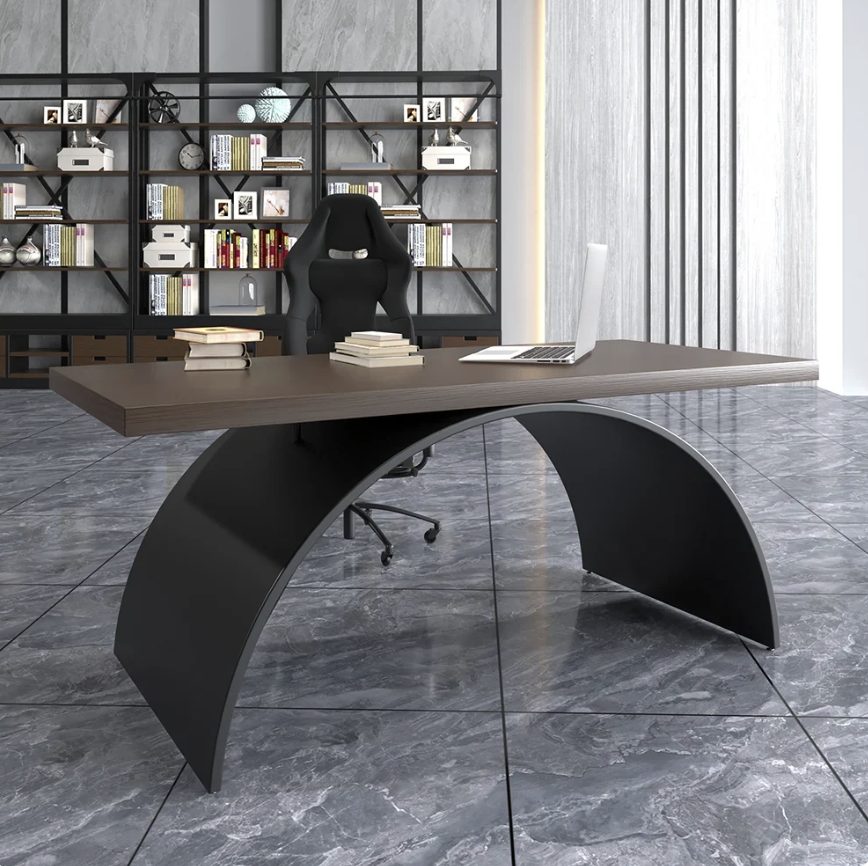 Vault executive desk with walnut top and black arch base