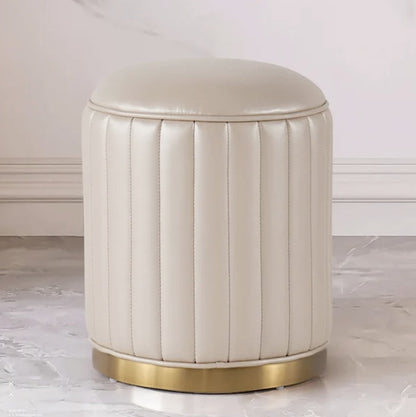 Aurelia cream pleated faux leather stool with gold base