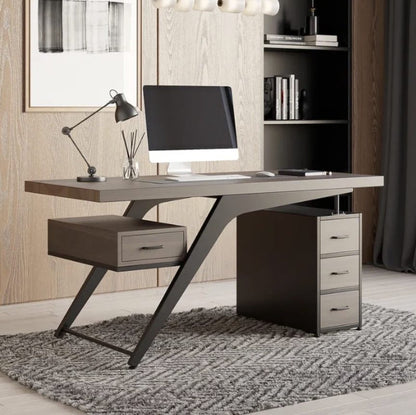 Axel office desk front view with floating drawer and 3-drawer pedestal