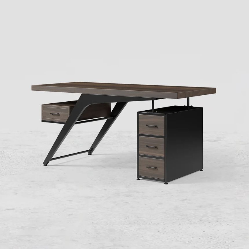 Axel wood and black metal office desk on plain background
