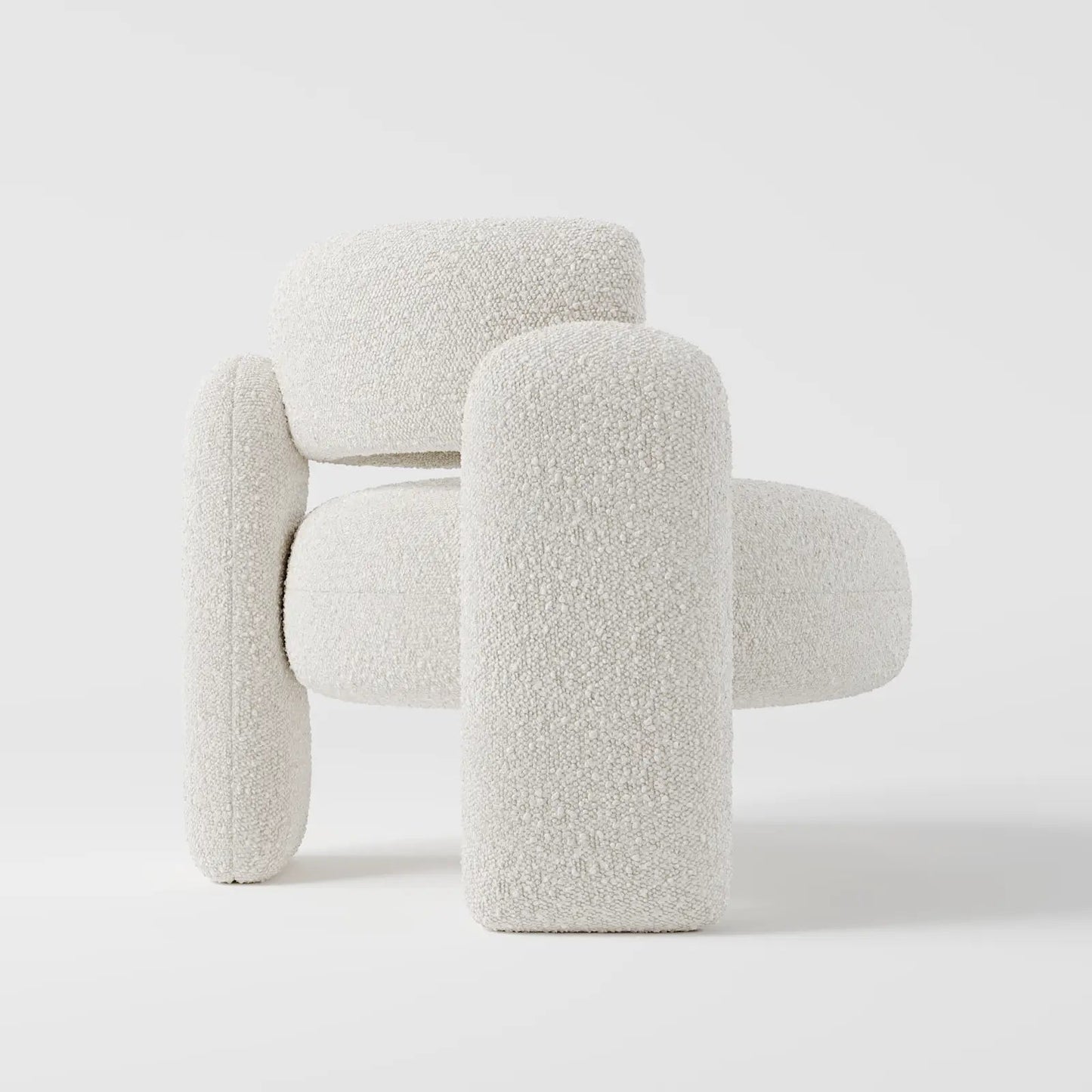 Modern White Bouclé Lounge Chair with Oversized Pillar Legs
