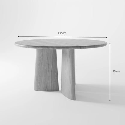 Modern Architectural Round Table in Espresso Wood with Metallic Collar