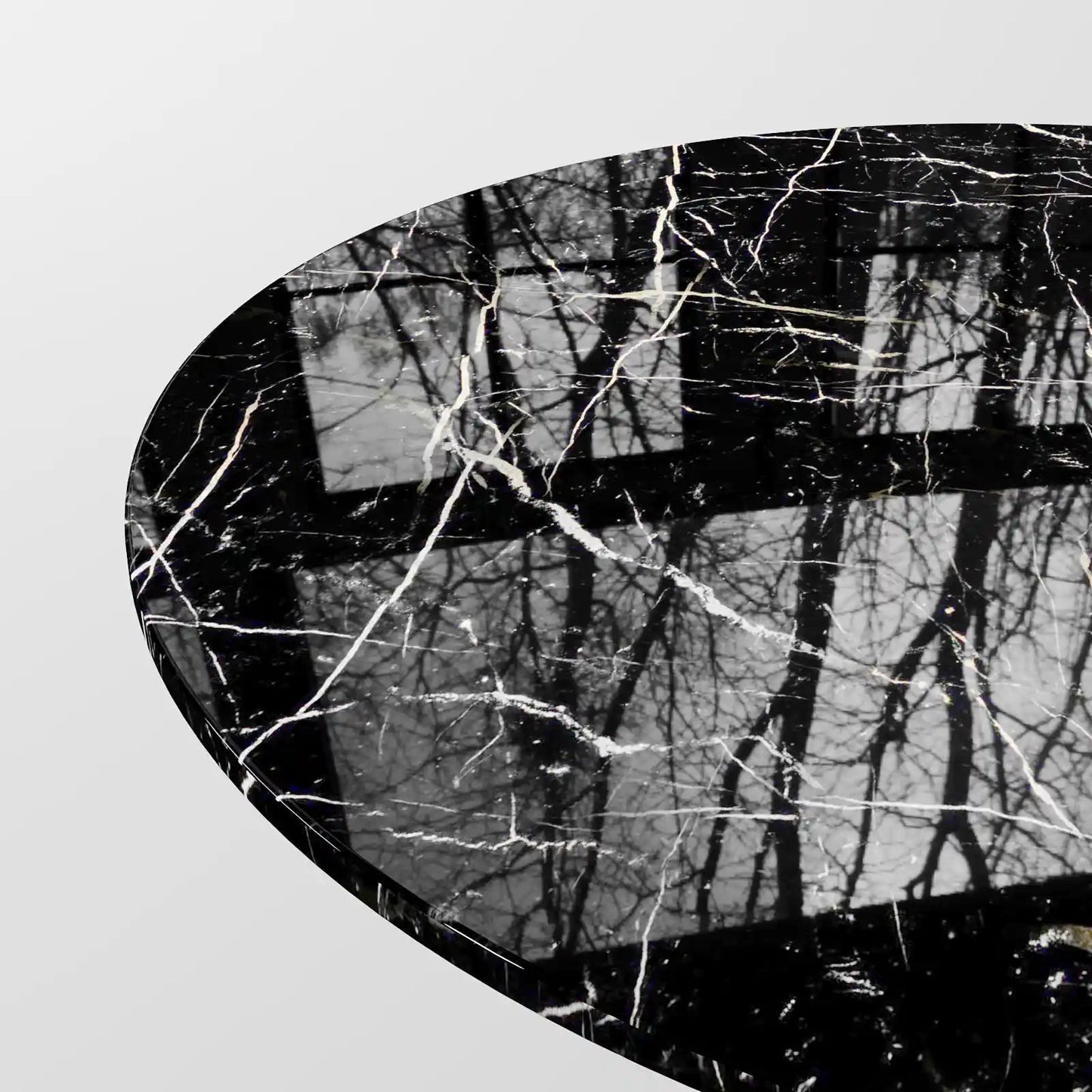 Contemporary Round Dark Grey Concrete Dining Table with Interlocking Arch Base