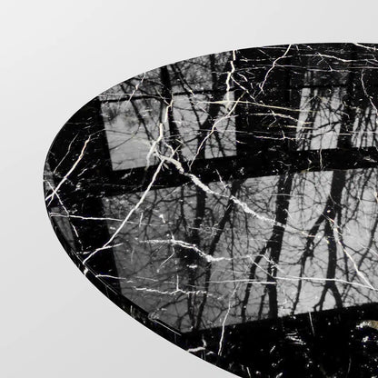 Contemporary Round Dark Grey Concrete Dining Table with Interlocking Arch Base