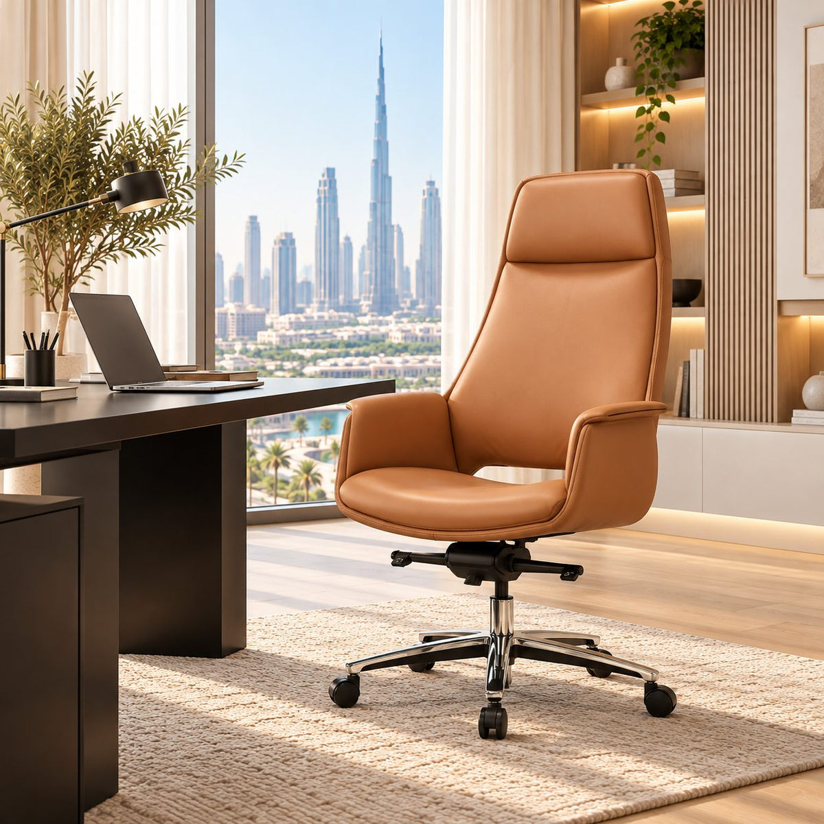 Stanford tan executive chair included in the Axel home office set