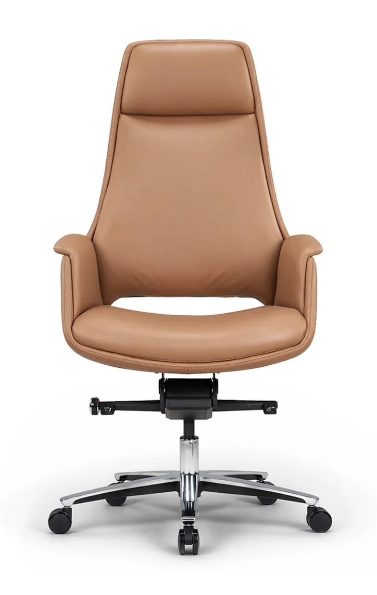 Stanford tan executive office chair front view with headrest and padded armrests